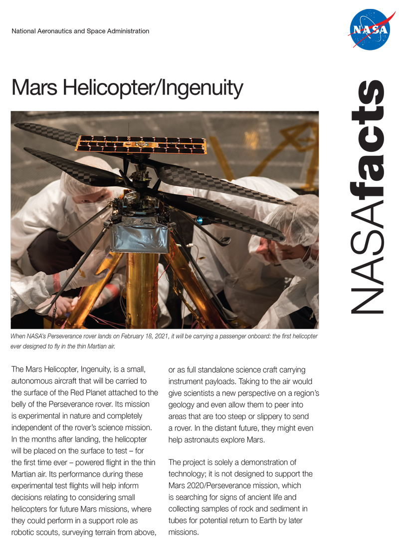 Mars Helicopter Ingenuity Fact Sheet