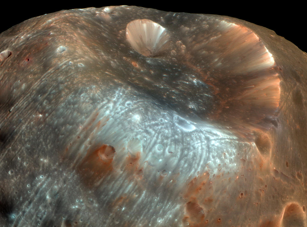 The large impact crater known as Stickney is the largest crater on the Martian moon Phobos.