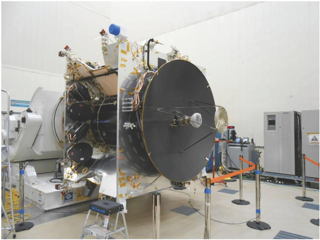 The MAVEN spacecraft in Assembly, Test, and Launch Operations phase at Lockheed Martin.