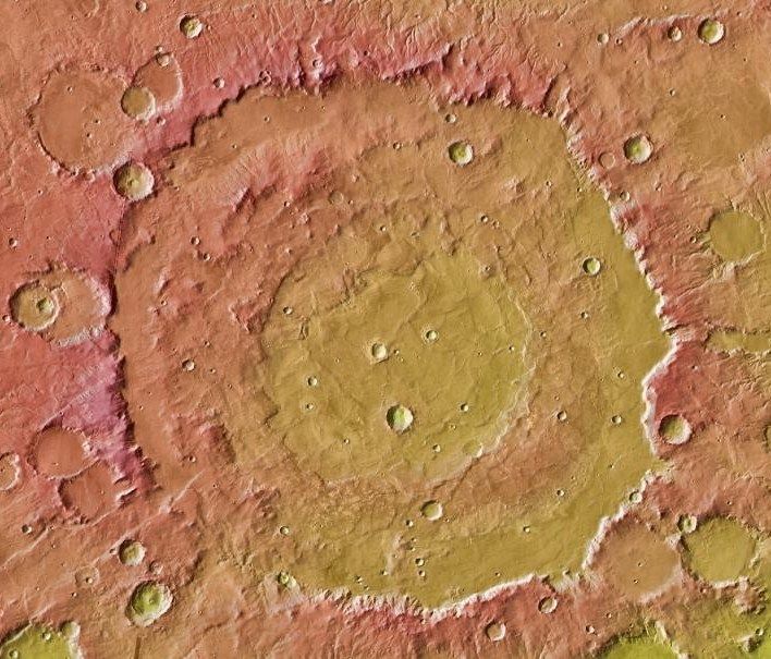This image shows the context for orbital observations of exposed rocks that had been buried an estimated 5 kilometers (3 miles) deep on Mars.