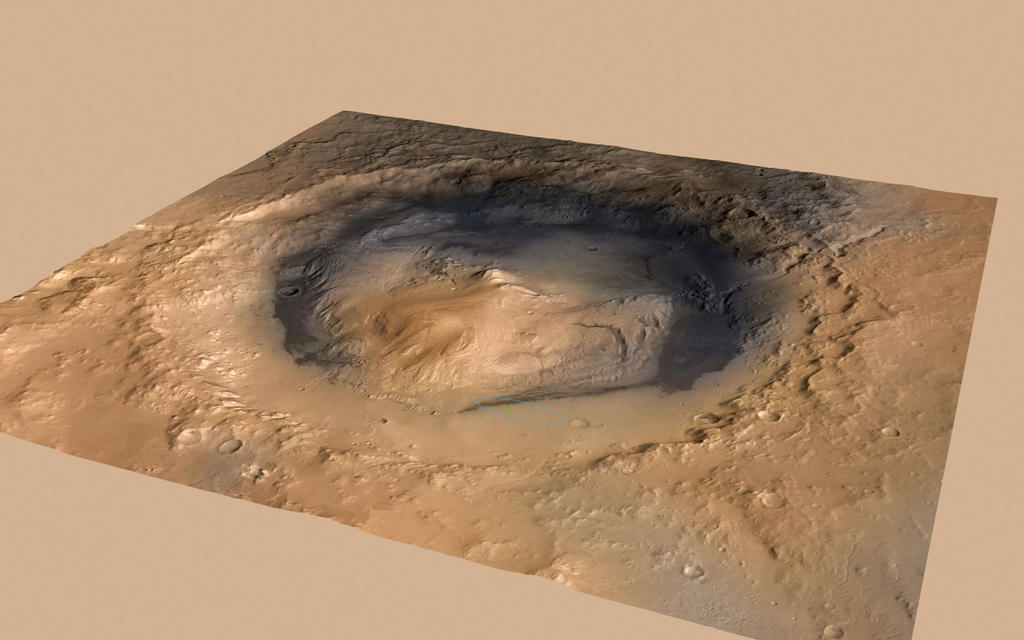 NASA's Curiosity rover landed in the Martian crater known as Gale Crater, which is approximately the size of Connecticut and Rhode Island combined.