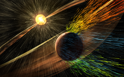 View image for Artist's Concept of Solar Storm Hitting Mars