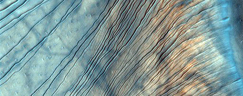 The Russell Crater dune field is covered seasonally by carbon dioxide frost. This image shows the dune field after the frost has sublimated, or evaporated directly from solid to gas. There are just a few patches left of the bright seasonal frost.