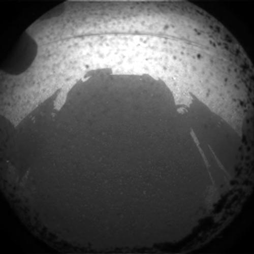 This is the first image taken by NASA's Curiosity rover, which landed on Mars the evening of Aug. 5 PDT (morning of Aug. 6 EDT).