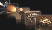 Artist montage showing Phoenix landing events at Mars.