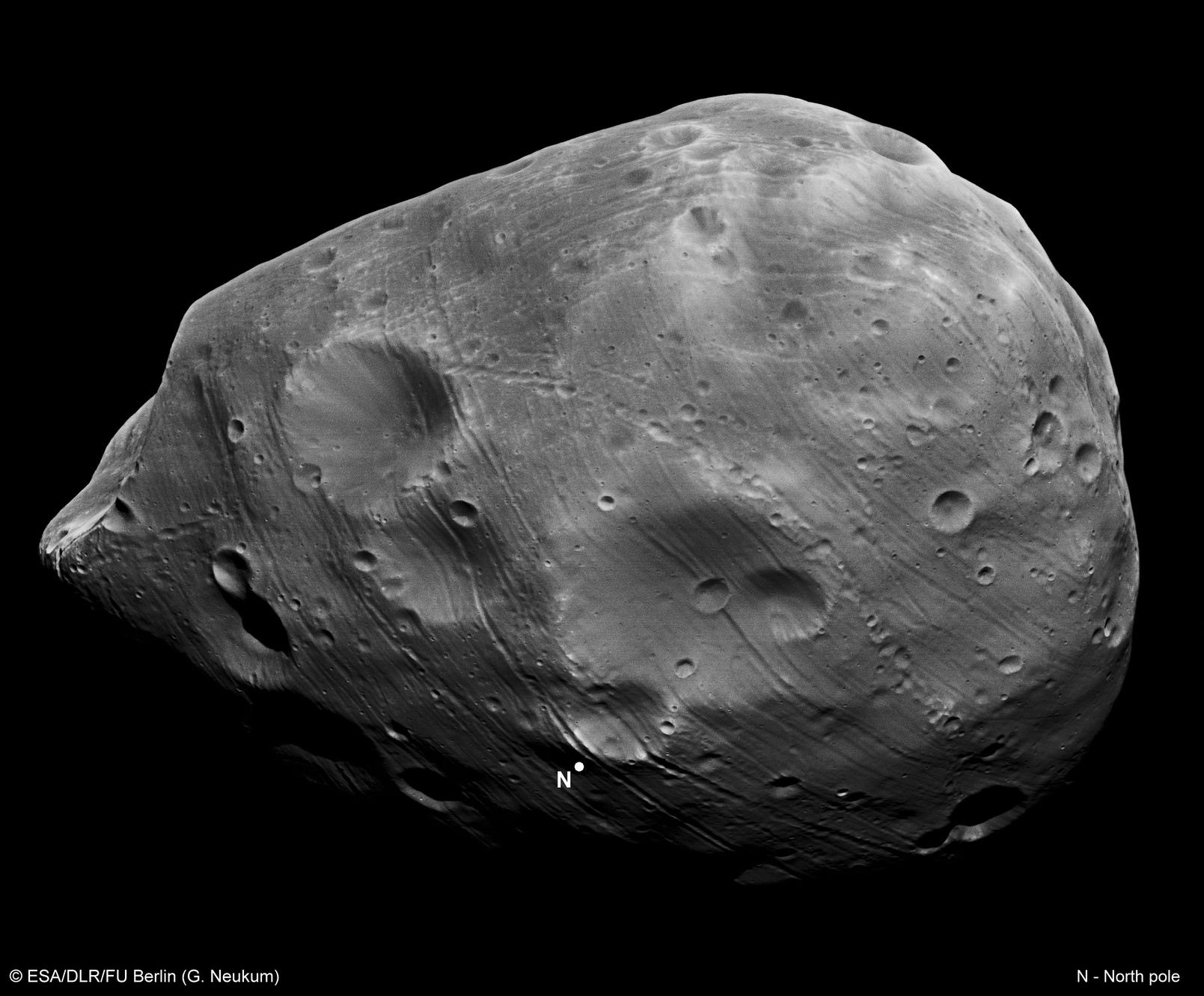 The origin of Phobos, the larger of the two moons orbiting Mars, remains unknown. 