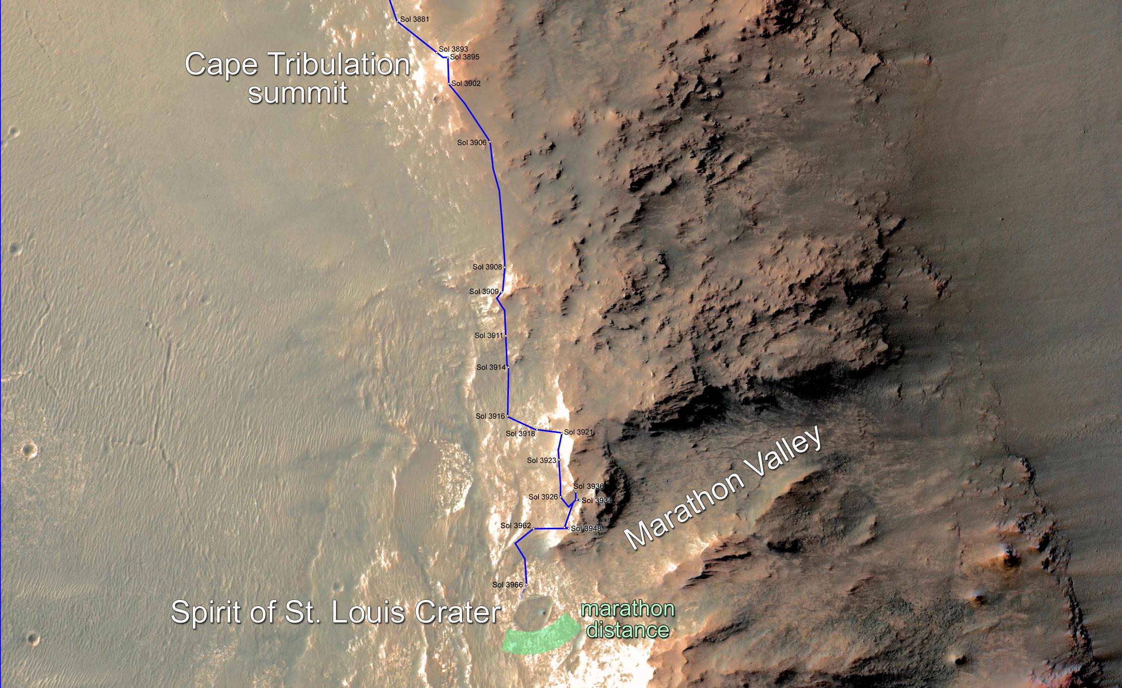Rover's Progress Toward Mars Marathon, Sol 3966