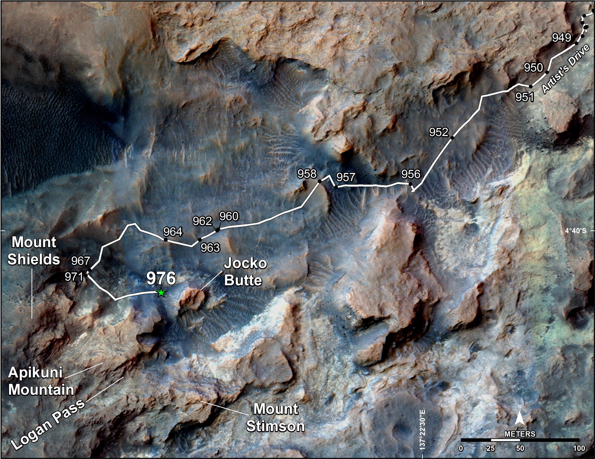 Curiosity's Path to Some Spring 2015 Study Sites