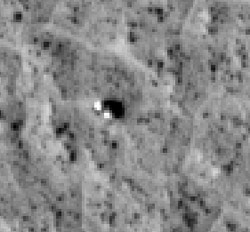 This high resolution image taken by MRO shows the Viking 2 lander.