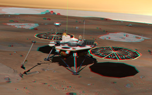 This 3D image is an artists depiction of the Phoenix Lander on Mars.