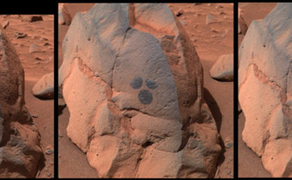 View image for Rock Dusting Leaves Drill Hole and 'Mickey Mouse' Mark