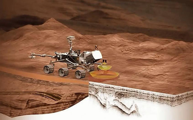 This artist's concept shows the location of the RIMFAX instrument on the next rover bound for Mars
