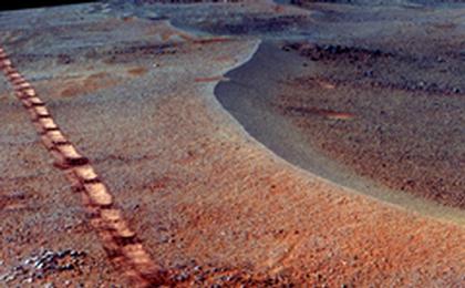 View image for Mars Rover Opportunity's View of 'Orion Crater' (Enhanced Color)