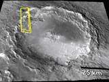 This figure shows how the imaged area fits into a larger view of Mojave Crater.