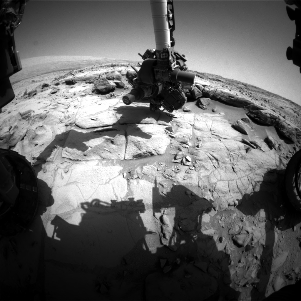 Nasa's Mars rover Curiosity acquired this image using its Front Hazard Avoidance Camera (Front Hazcam) on Sol 442, at drive 0, site number 22