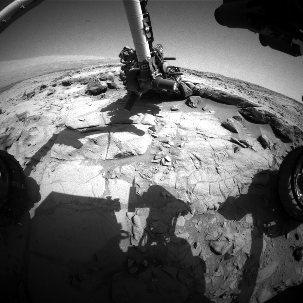 Nasa's Mars rover Curiosity acquired this image using its Front Hazard Avoidance Camera (Front Hazcam) on Sol 443, at drive 0, site number 22