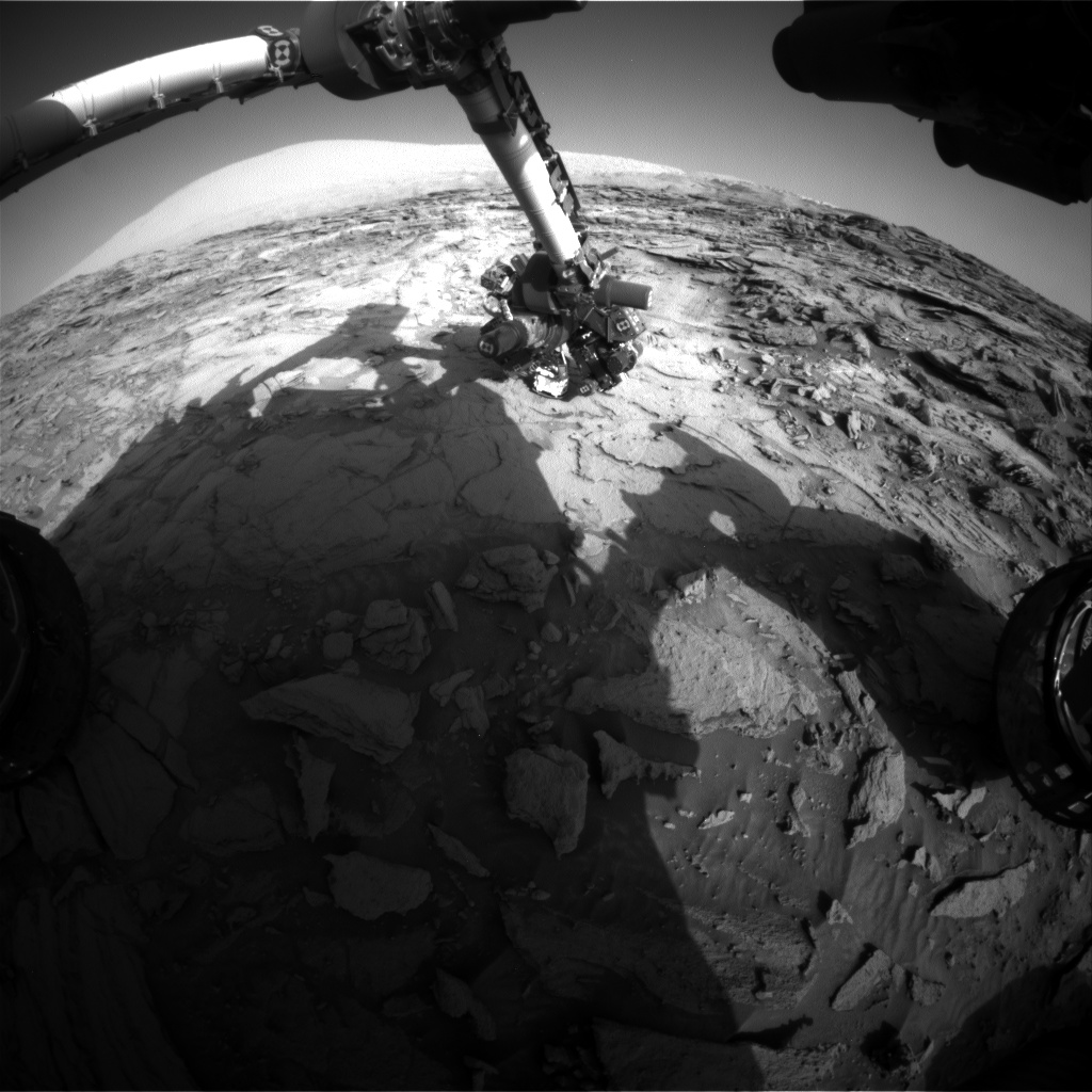 Nasa's Mars rover Curiosity acquired this image using its Front Hazard Avoidance Camera (Front Hazcam) on Sol 1124, at drive 592, site number 50