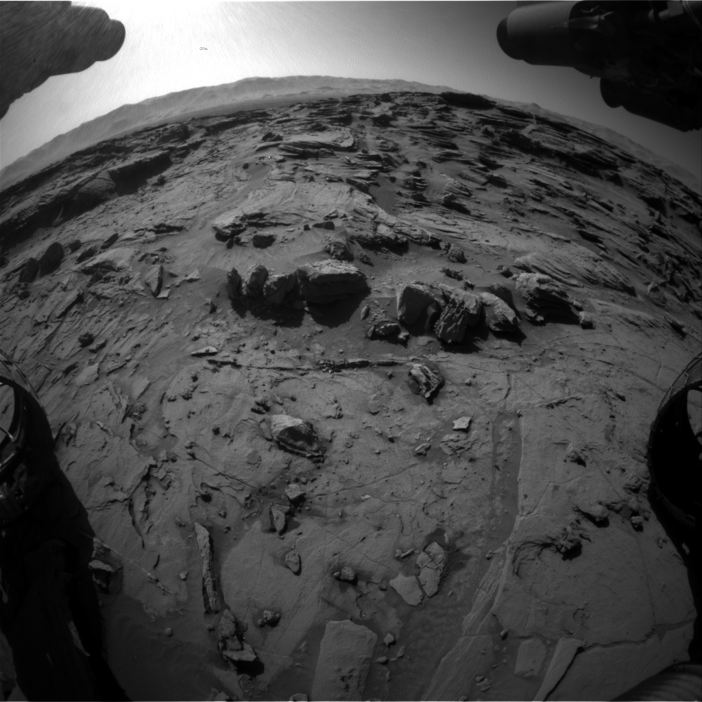 Nasa's Mars rover Curiosity acquired this image using its Front Hazard Avoidance Camera (Front Hazcam) on Sol 1302, at drive 0, site number 54