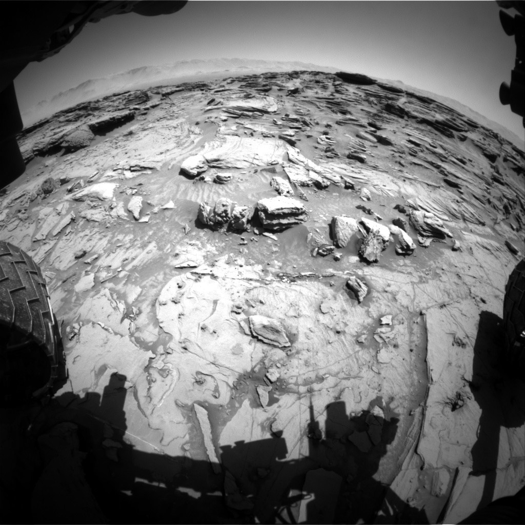 Nasa's Mars rover Curiosity acquired this image using its Front Hazard Avoidance Camera (Front Hazcam) on Sol 1305, at drive 6, site number 54