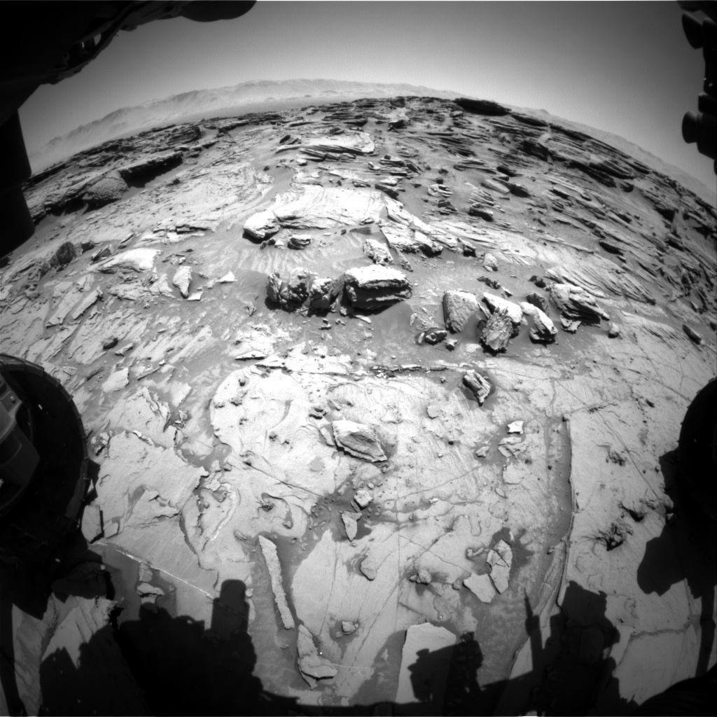 Nasa's Mars rover Curiosity acquired this image using its Front Hazard Avoidance Camera (Front Hazcam) on Sol 1306, at drive 10, site number 54
