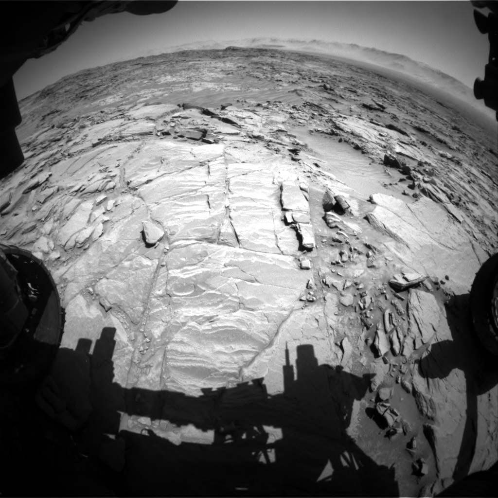 Nasa's Mars rover Curiosity acquired this image using its Front Hazard Avoidance Camera (Front Hazcam) on Sol 1310, at drive 238, site number 54