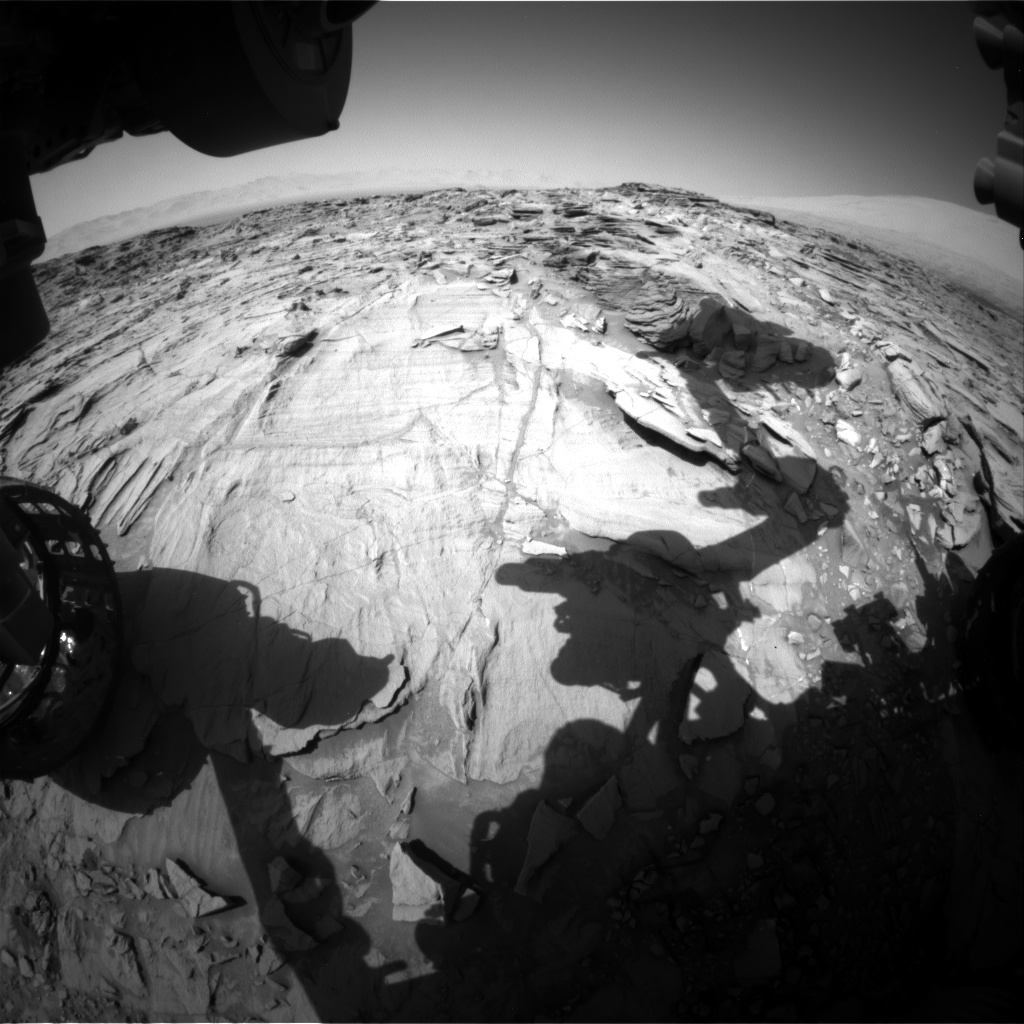 Nasa's Mars rover Curiosity acquired this image using its Front Hazard Avoidance Camera (Front Hazcam) on Sol 1329, at drive 938, site number 54