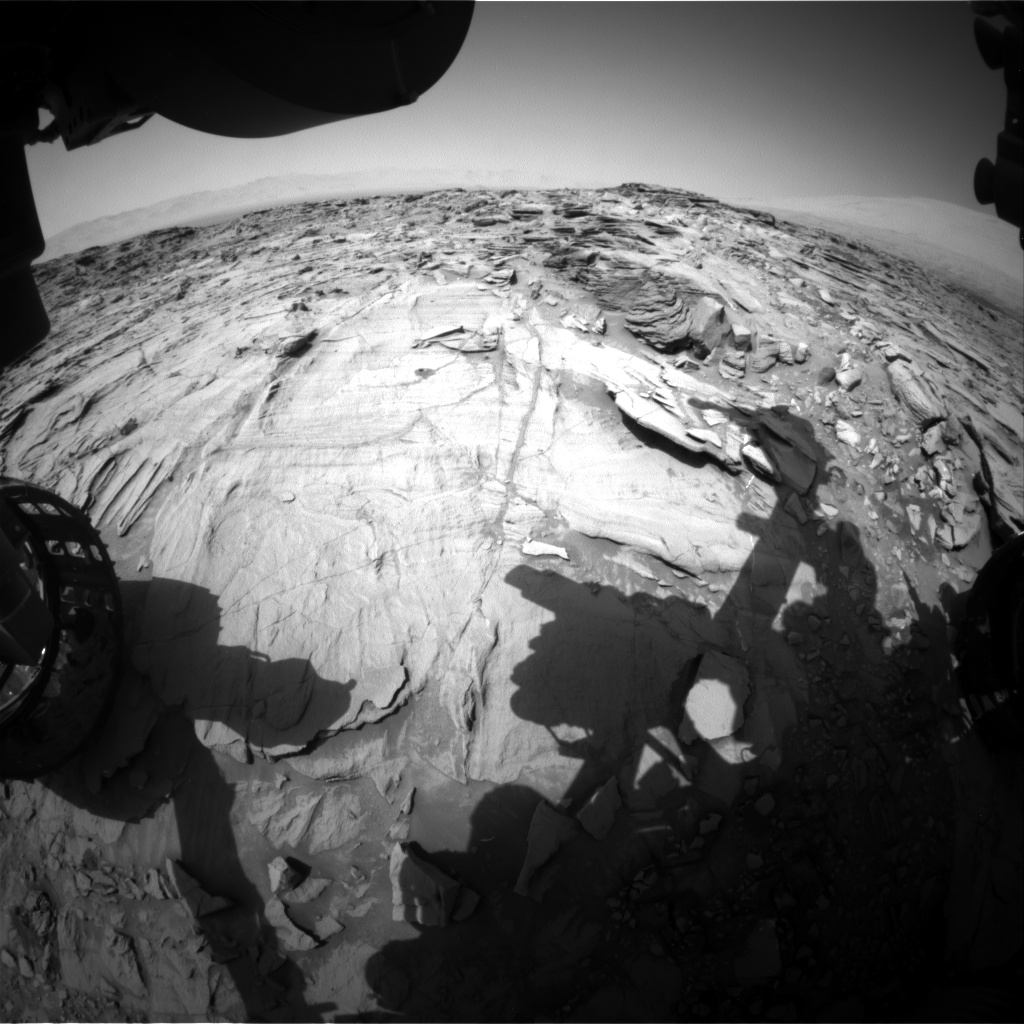 Nasa's Mars rover Curiosity acquired this image using its Front Hazard Avoidance Camera (Front Hazcam) on Sol 1335, at drive 938, site number 54