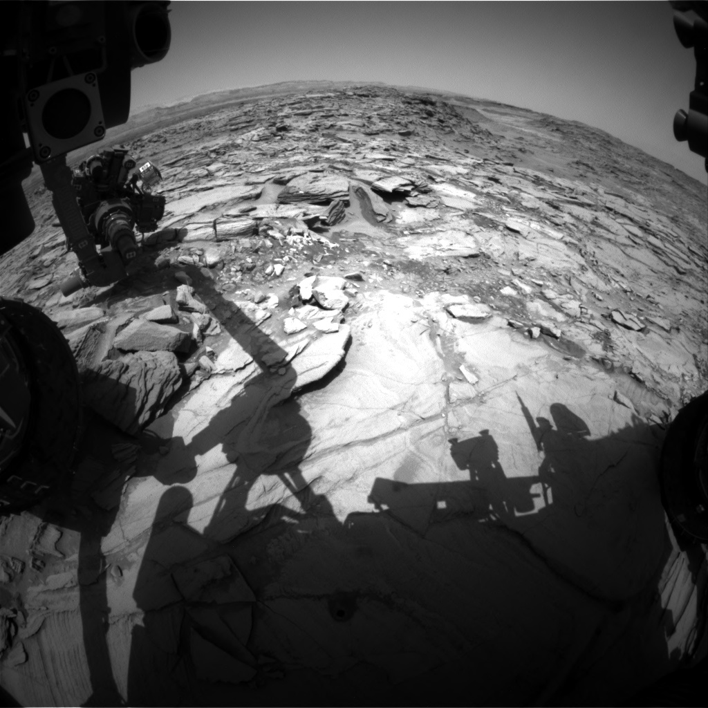 Nasa's Mars rover Curiosity acquired this image using its Front Hazard Avoidance Camera (Front Hazcam) on Sol 1344, at drive 992, site number 54
