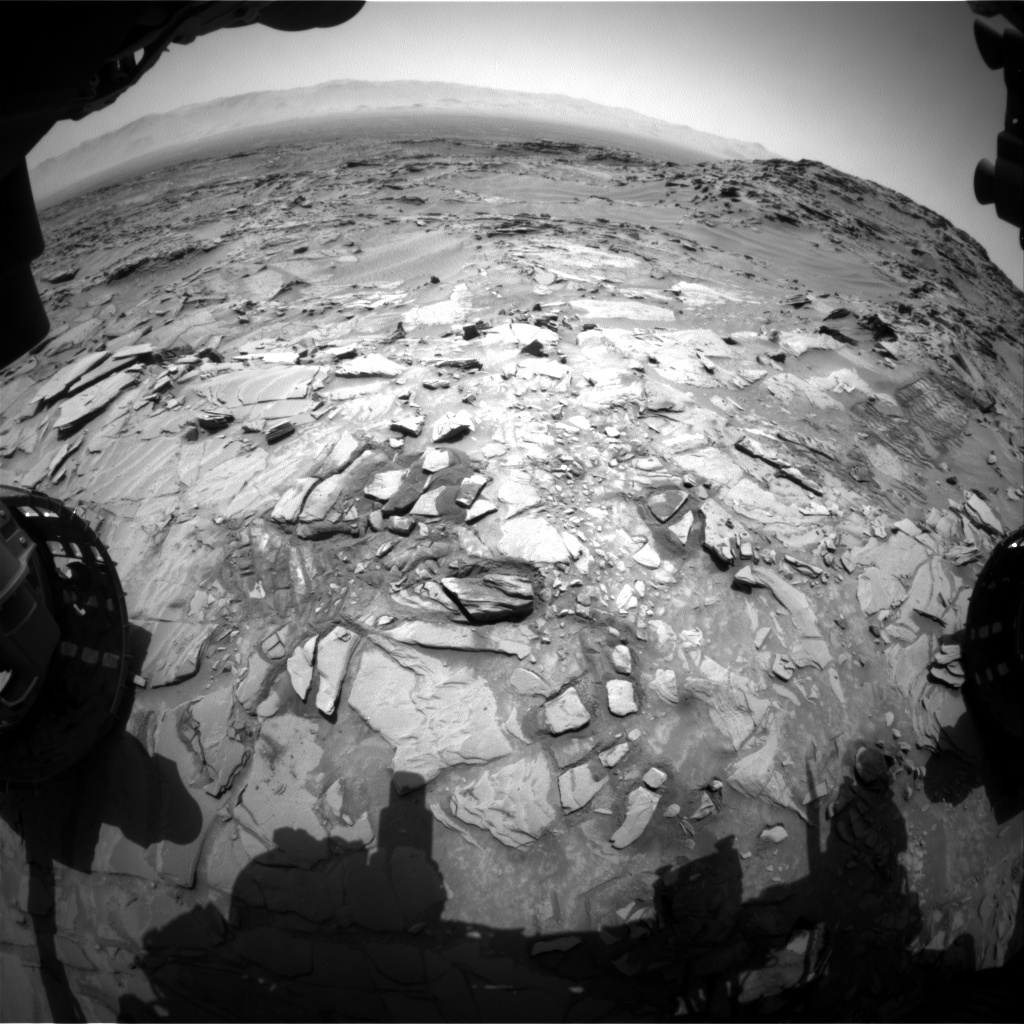 Nasa's Mars rover Curiosity acquired this image using its Front Hazard Avoidance Camera (Front Hazcam) on Sol 1345, at drive 1238, site number 54