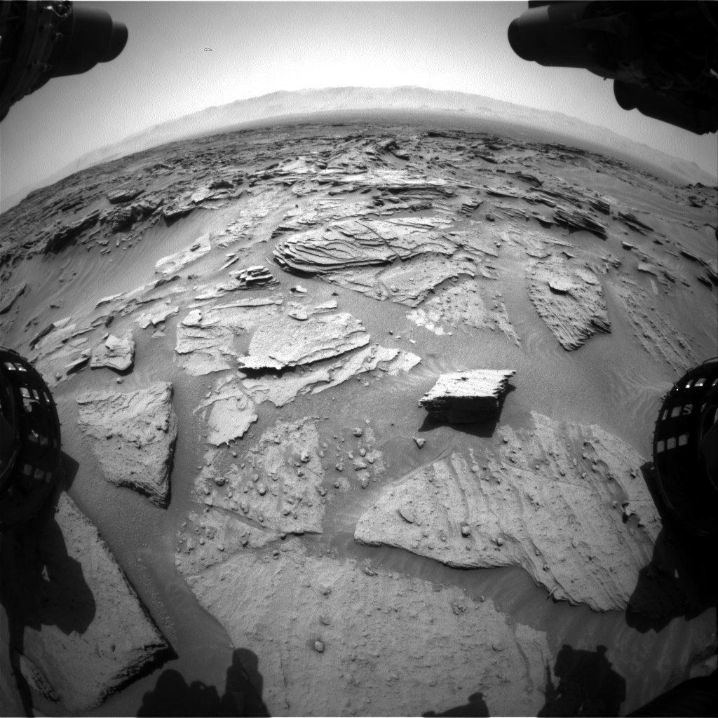 Nasa's Mars rover Curiosity acquired this image using its Front Hazard Avoidance Camera (Front Hazcam) on Sol 1348, at drive 1490, site number 54