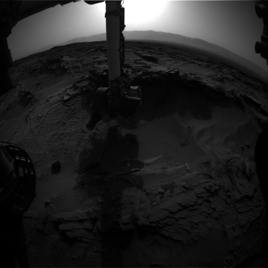 Nasa's Mars rover Curiosity acquired this image using its Front Hazard Avoidance Camera (Front Hazcam) on Sol 1351, at drive 1610, site number 54