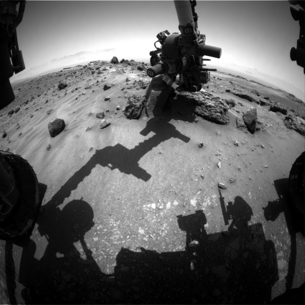 Nasa's Mars rover Curiosity acquired this image using its Front Hazard Avoidance Camera (Front Hazcam) on Sol 1410, at drive 0, site number 56