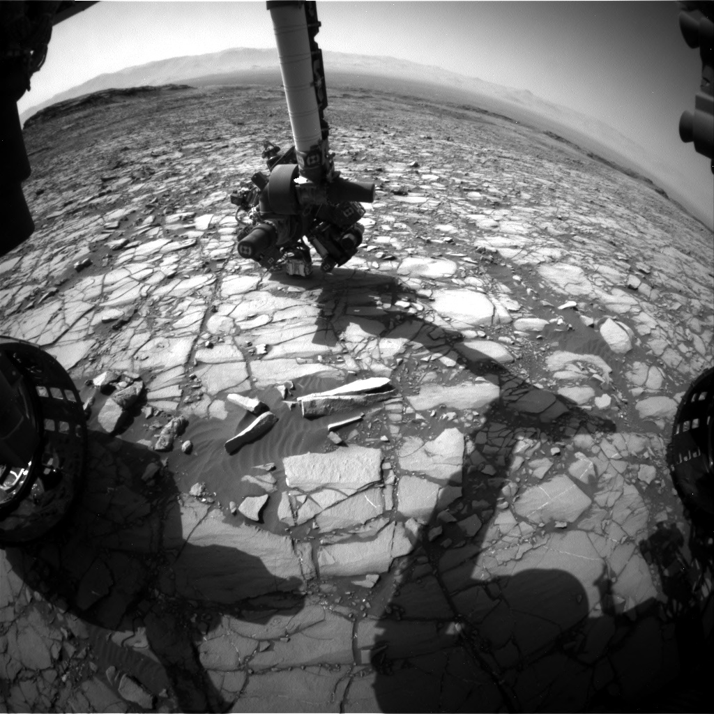 Nasa's Mars rover Curiosity acquired this image using its Front Hazard Avoidance Camera (Front Hazcam) on Sol 1418, at drive 1236, site number 56