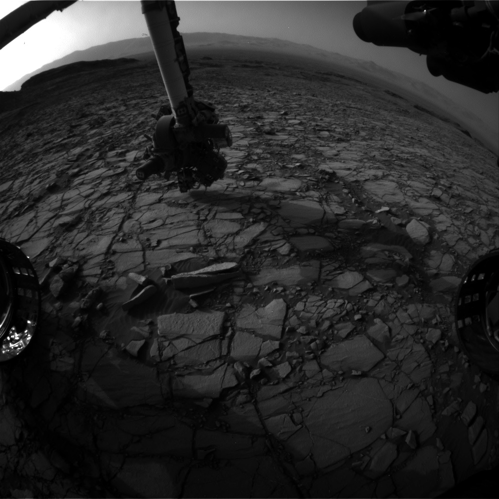 Nasa's Mars rover Curiosity acquired this image using its Front Hazard Avoidance Camera (Front Hazcam) on Sol 1418, at drive 1236, site number 56