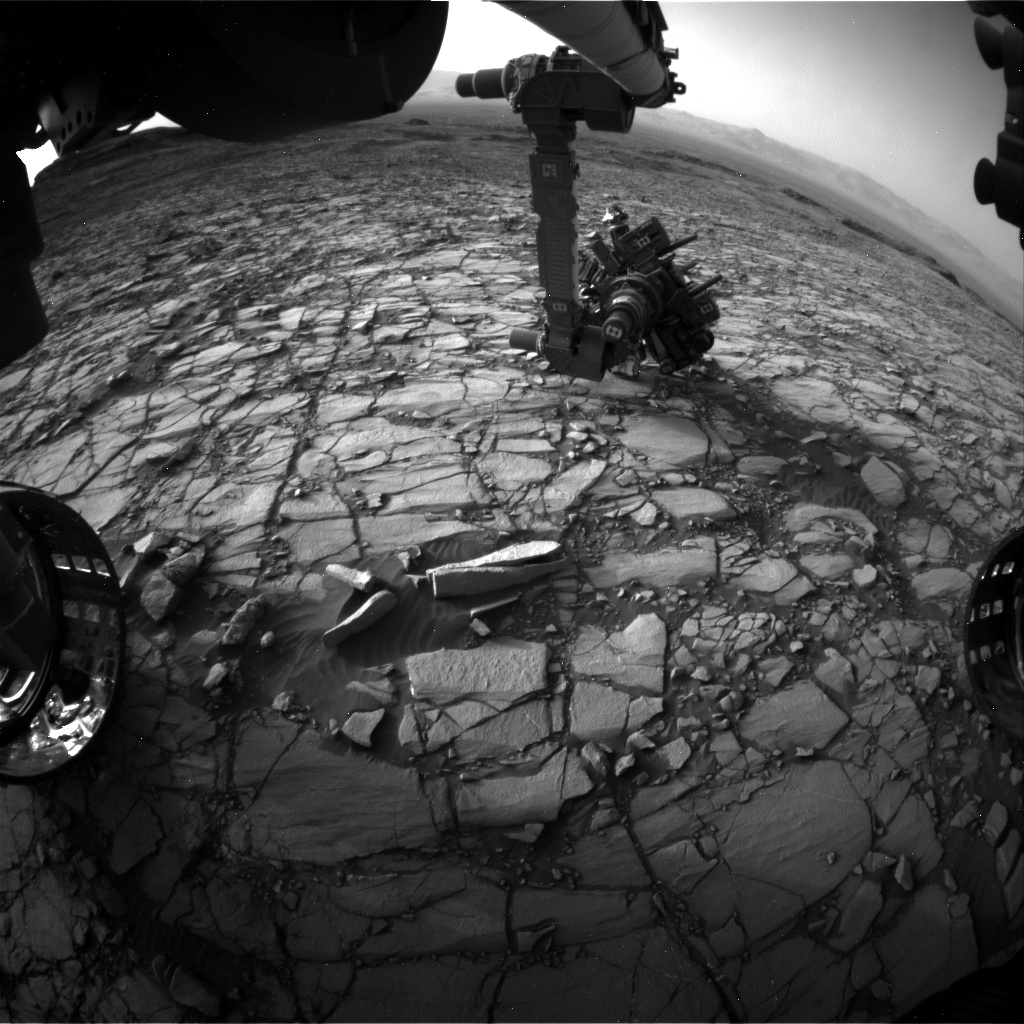 Nasa's Mars rover Curiosity acquired this image using its Front Hazard Avoidance Camera (Front Hazcam) on Sol 1419, at drive 1236, site number 56