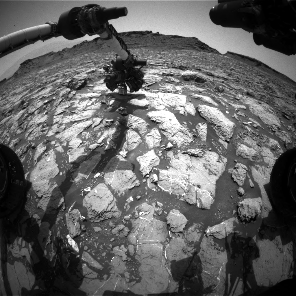 Nasa's Mars rover Curiosity acquired this image using its Front Hazard Avoidance Camera (Front Hazcam) on Sol 1445, at drive 1020, site number 57