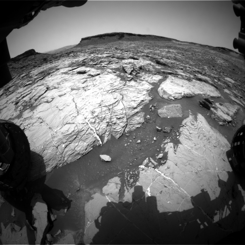Nasa's Mars rover Curiosity acquired this image using its Front Hazard Avoidance Camera (Front Hazcam) on Sol 1447, at drive 1392, site number 57