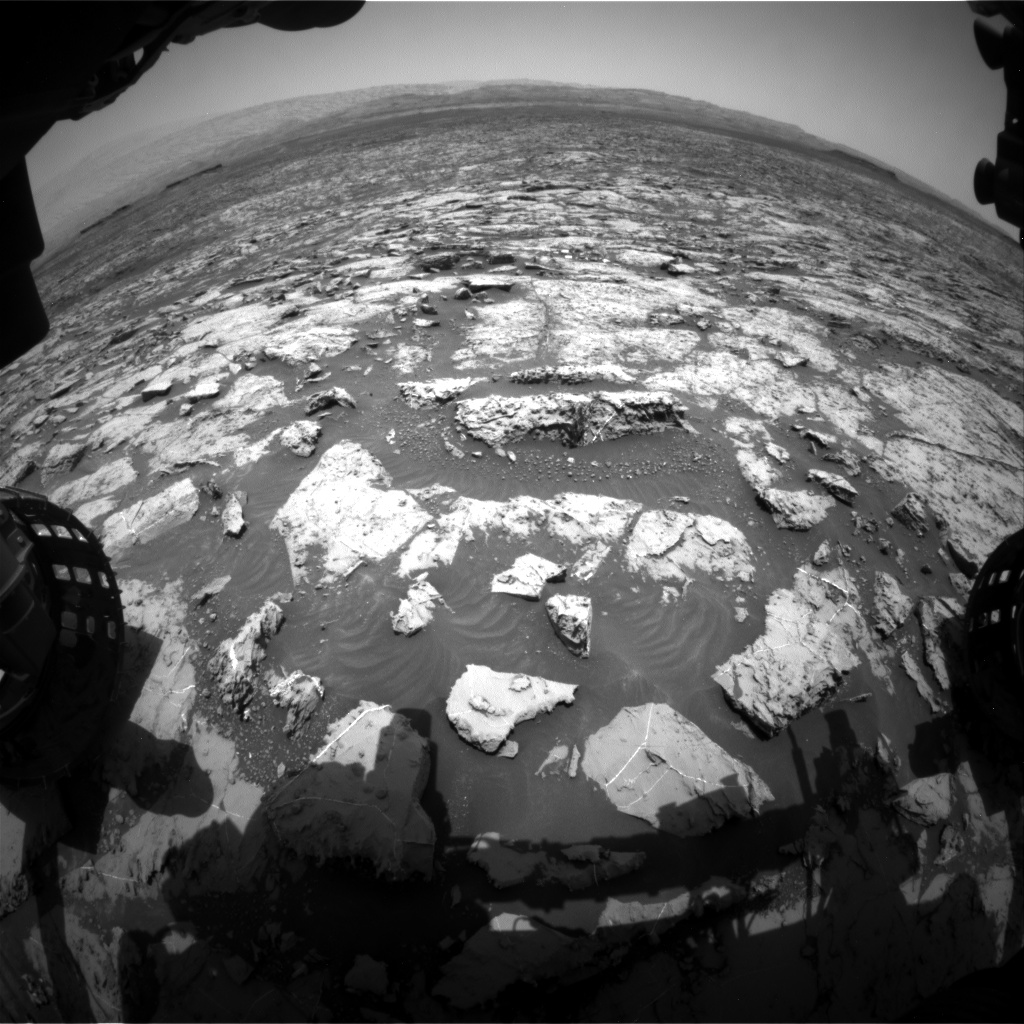 Nasa's Mars rover Curiosity acquired this image using its Front Hazard Avoidance Camera (Front Hazcam) on Sol 1453, at drive 2296, site number 57