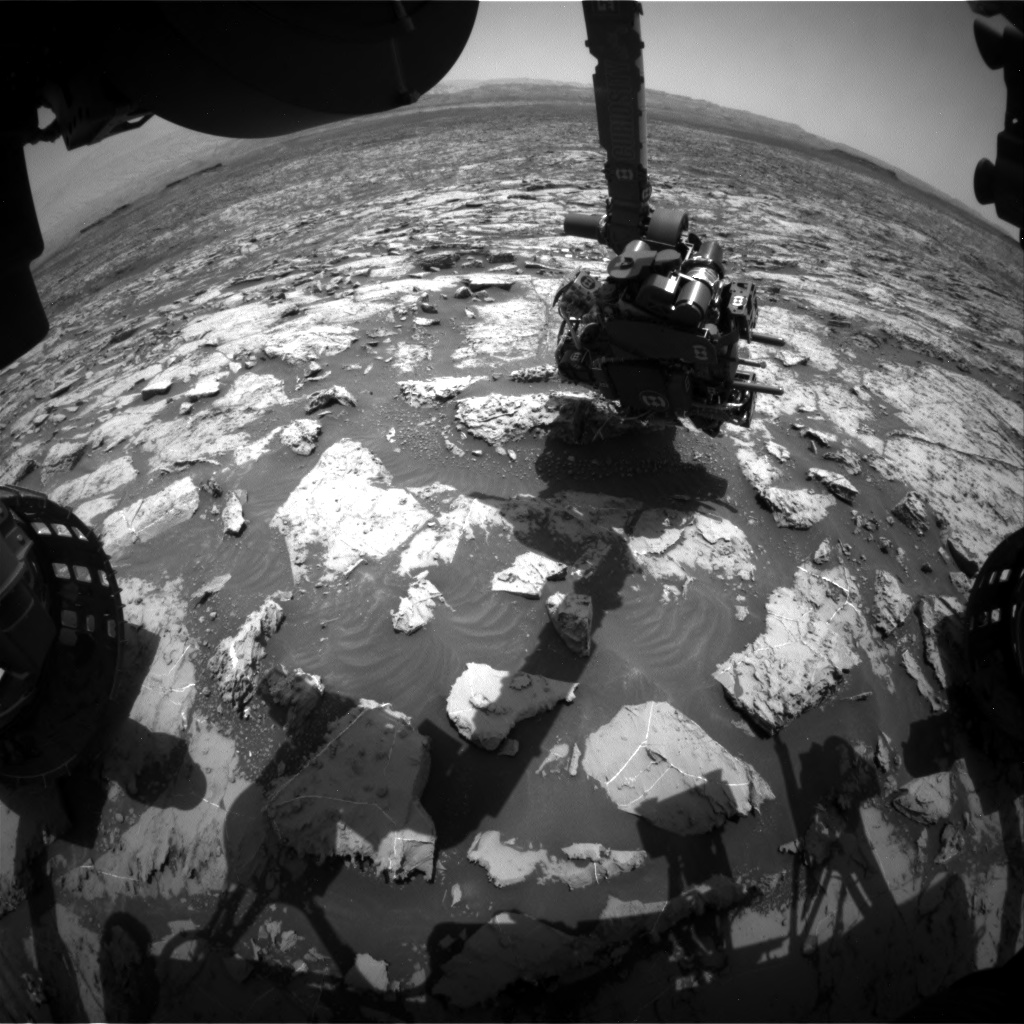 Nasa's Mars rover Curiosity acquired this image using its Front Hazard Avoidance Camera (Front Hazcam) on Sol 1454, at drive 2296, site number 57