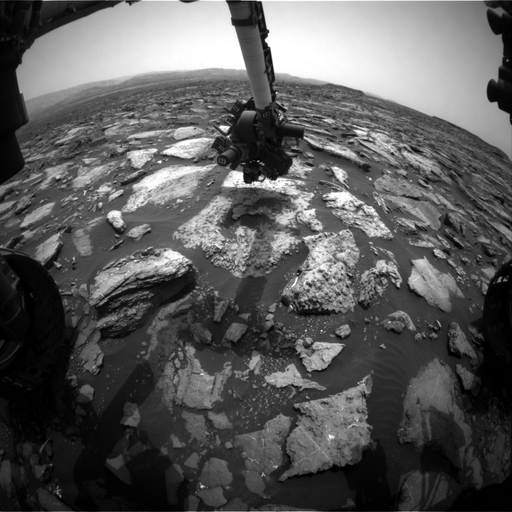 Nasa's Mars rover Curiosity acquired this image using its Front Hazard Avoidance Camera (Front Hazcam) on Sol 1480, at drive 1002, site number 58