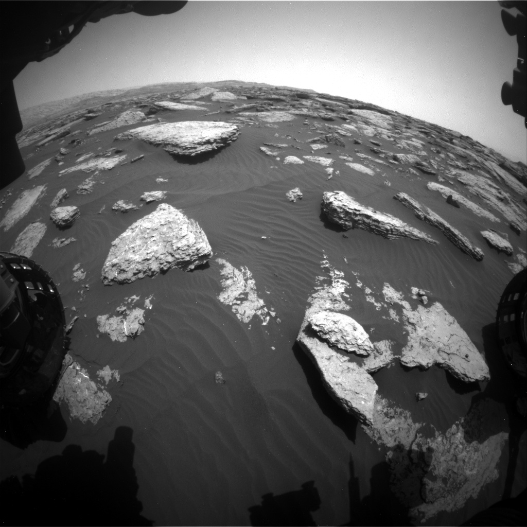 Nasa's Mars rover Curiosity acquired this image using its Front Hazard Avoidance Camera (Front Hazcam) on Sol 1587, at drive 2010, site number 60