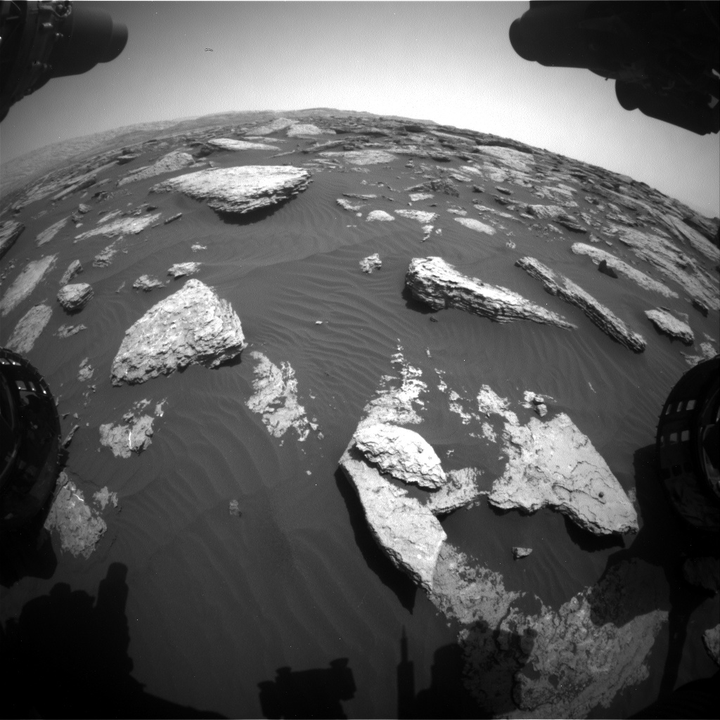 Nasa's Mars rover Curiosity acquired this image using its Front Hazard Avoidance Camera (Front Hazcam) on Sol 1587, at drive 2010, site number 60