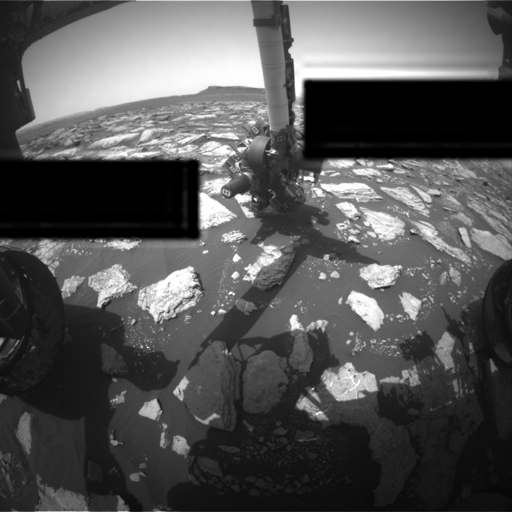 Nasa's Mars rover Curiosity acquired this image using its Front Hazard Avoidance Camera (Front Hazcam) on Sol 1596, at drive 2574, site number 60