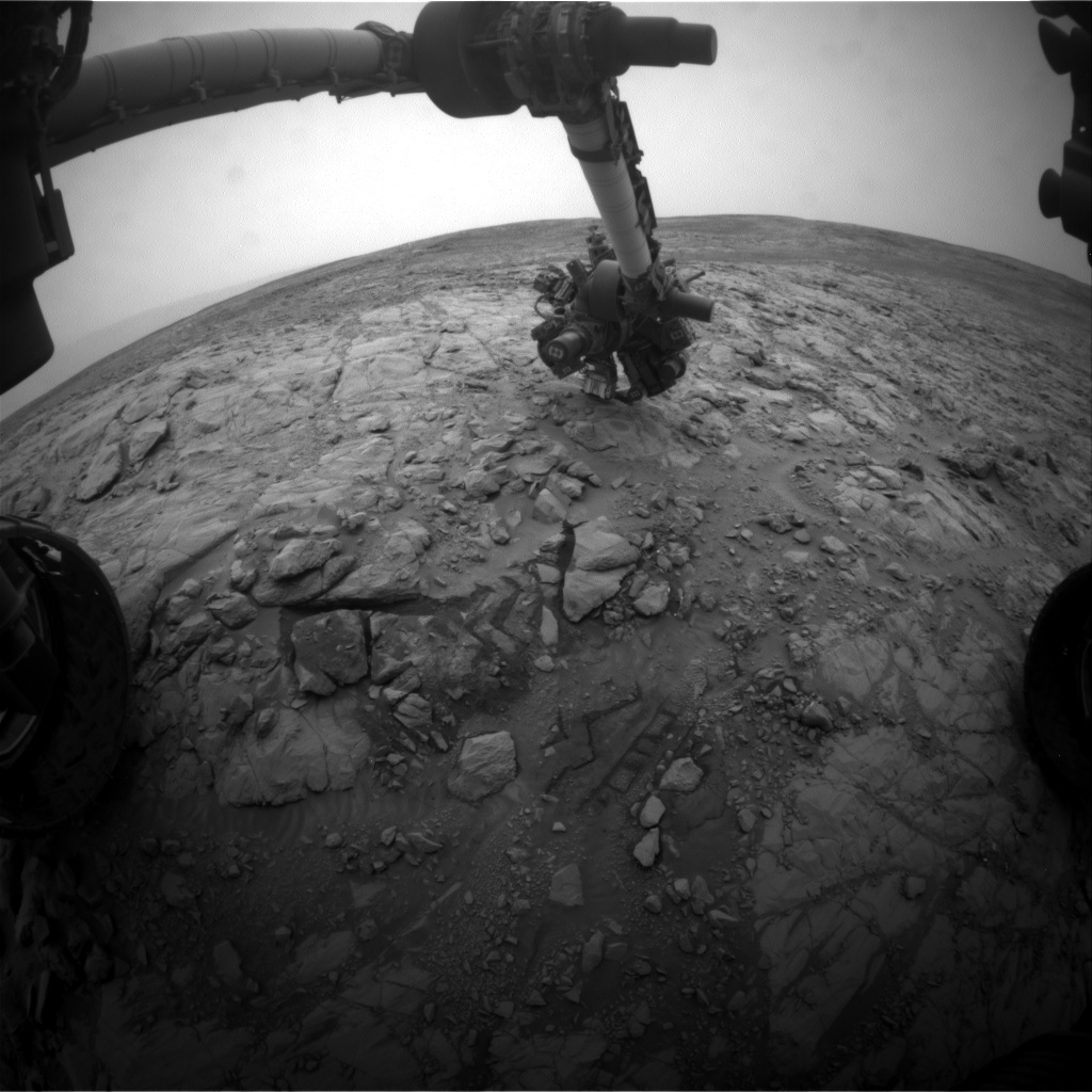 Nasa's Mars rover Curiosity acquired this image using its Front Hazard Avoidance Camera (Front Hazcam) on Sol 2101, at drive 1586, site number 71