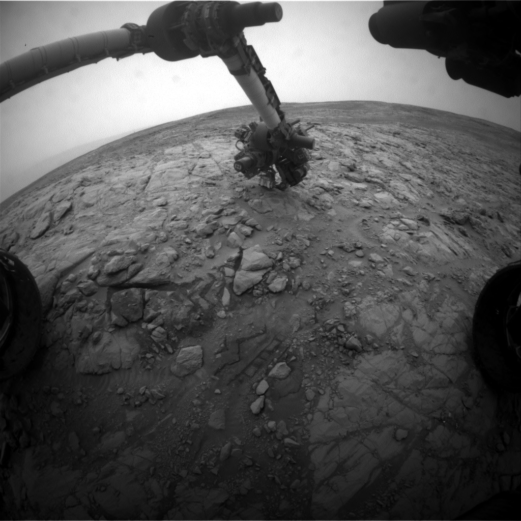 Nasa's Mars rover Curiosity acquired this image using its Front Hazard Avoidance Camera (Front Hazcam) on Sol 2101, at drive 1586, site number 71