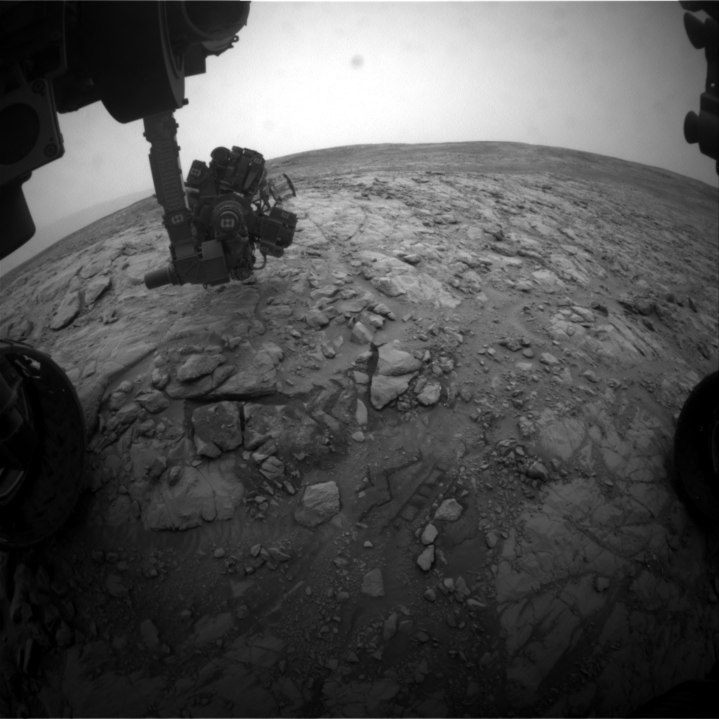 Nasa's Mars rover Curiosity acquired this image using its Front Hazard Avoidance Camera (Front Hazcam) on Sol 2102, at drive 1586, site number 71
