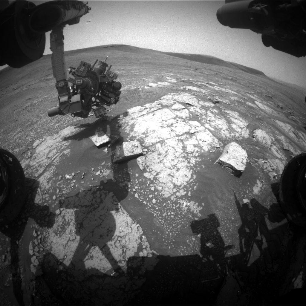 Nasa's Mars rover Curiosity acquired this image using its Front Hazard Avoidance Camera (Front Hazcam) on Sol 2346, at drive 762, site number 74