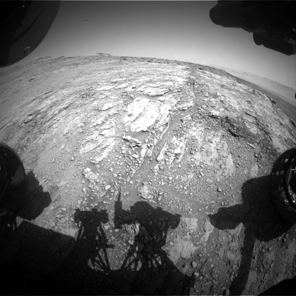 Nasa's Mars rover Curiosity acquired this image using its Front Hazard Avoidance Camera (Front Hazcam) on Sol 2503, at drive 3002, site number 76