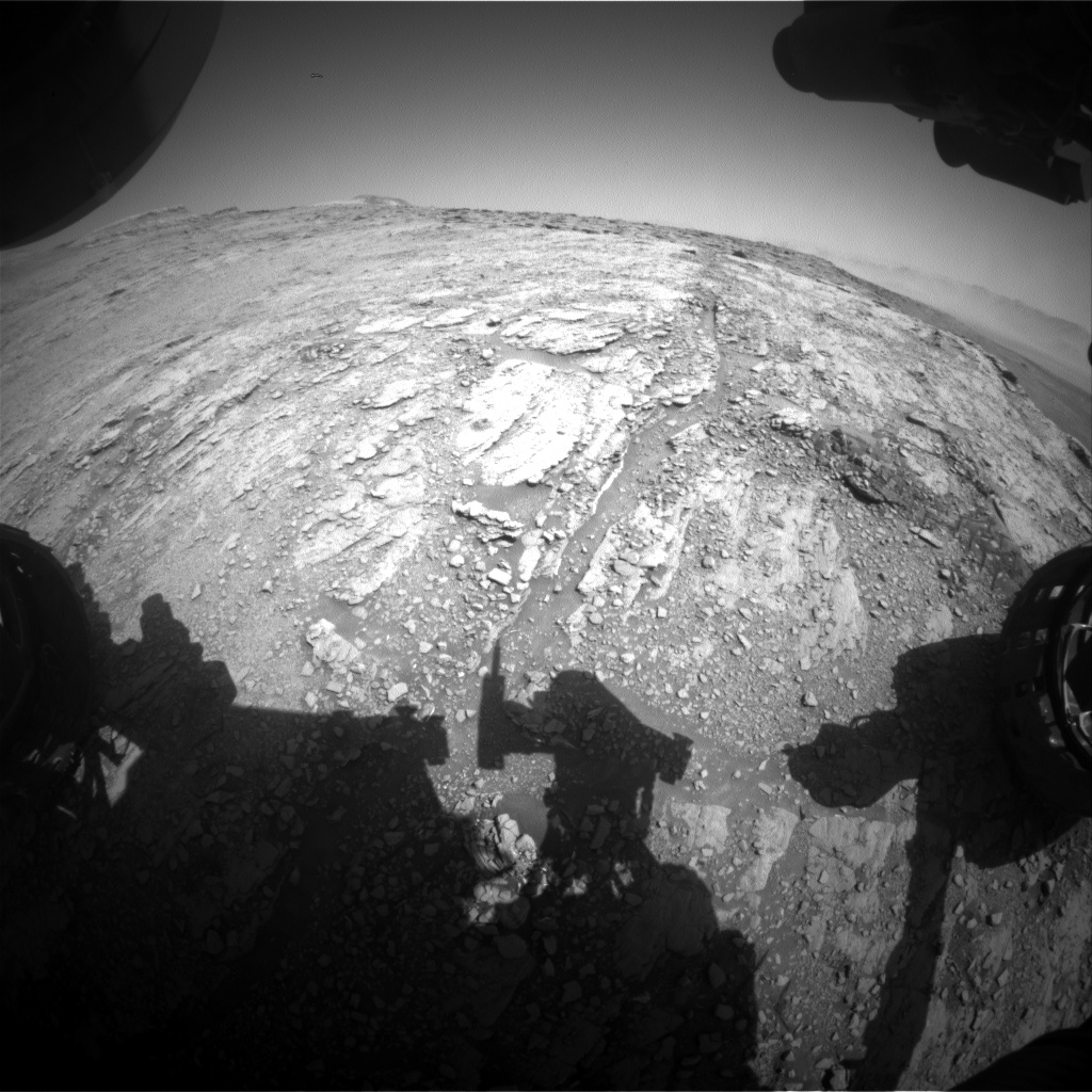 Nasa's Mars rover Curiosity acquired this image using its Front Hazard Avoidance Camera (Front Hazcam) on Sol 2515, at drive 3002, site number 76