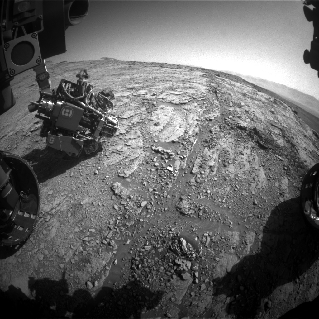 Nasa's Mars rover Curiosity acquired this image using its Front Hazard Avoidance Camera (Front Hazcam) on Sol 2523, at drive 3002, site number 76